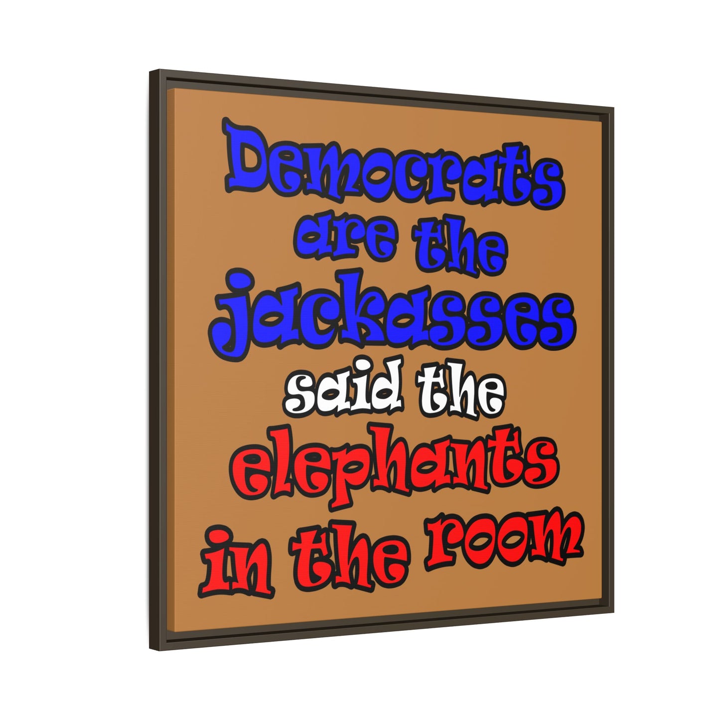 donkeys and elephants - framed canvas art (light brown)