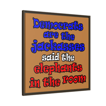 donkeys and elephants - framed canvas art (light brown)