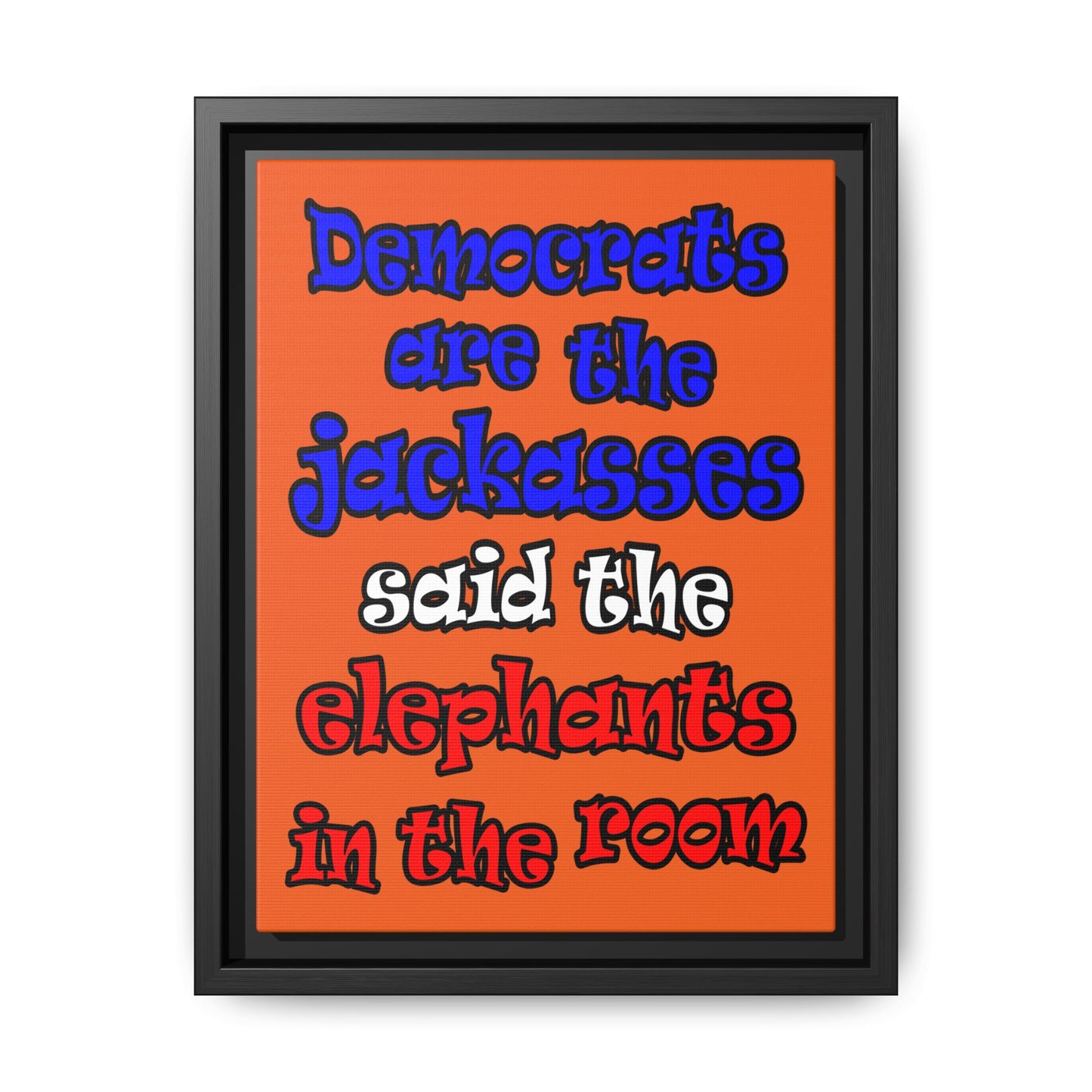 donkeys and elephants - framed canvas art (orange)