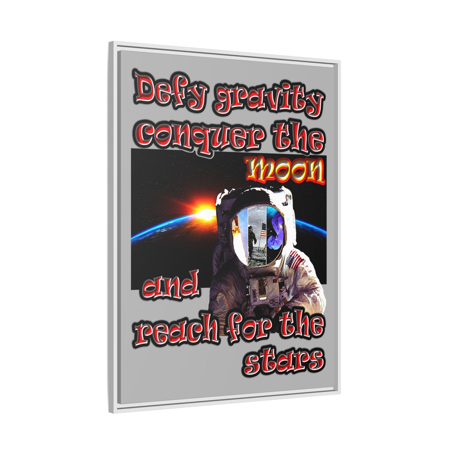 defy conquer reach - framed canvas art (light grey)