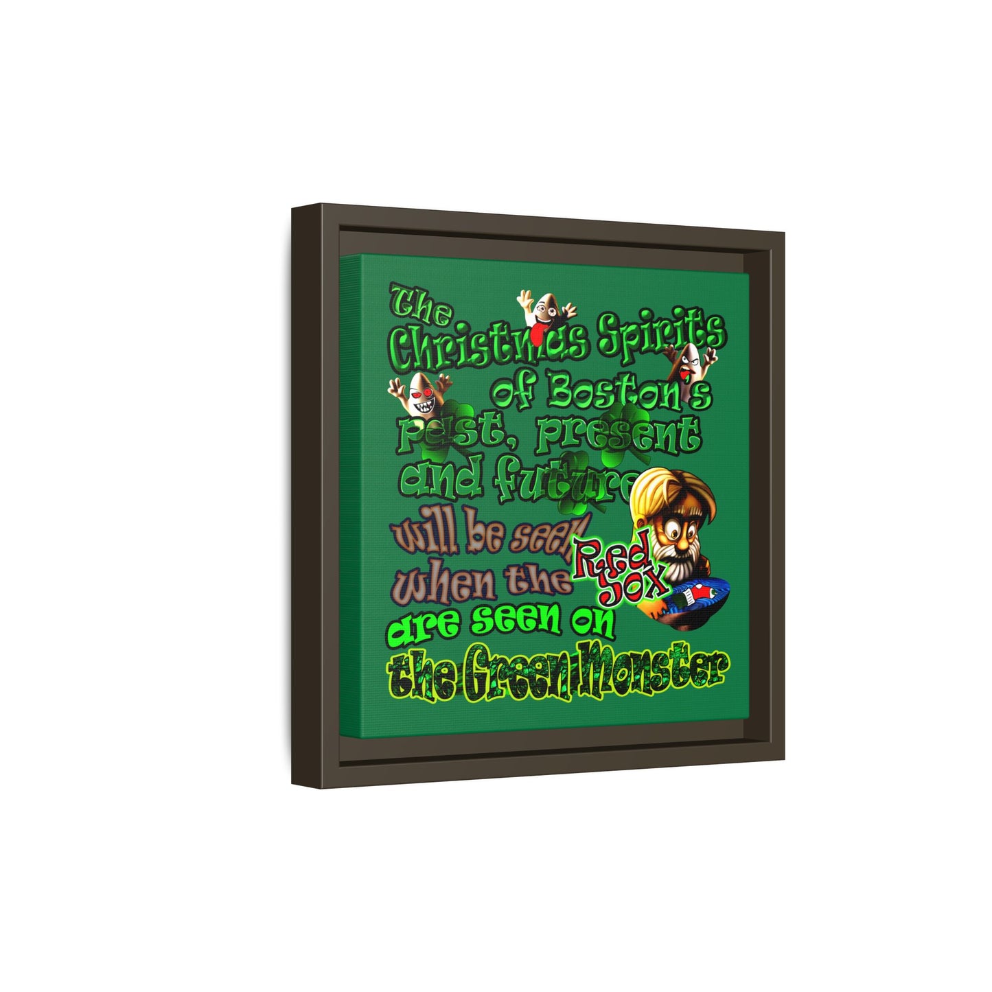 christmas spirits of boston - framed canvas art (dark green)