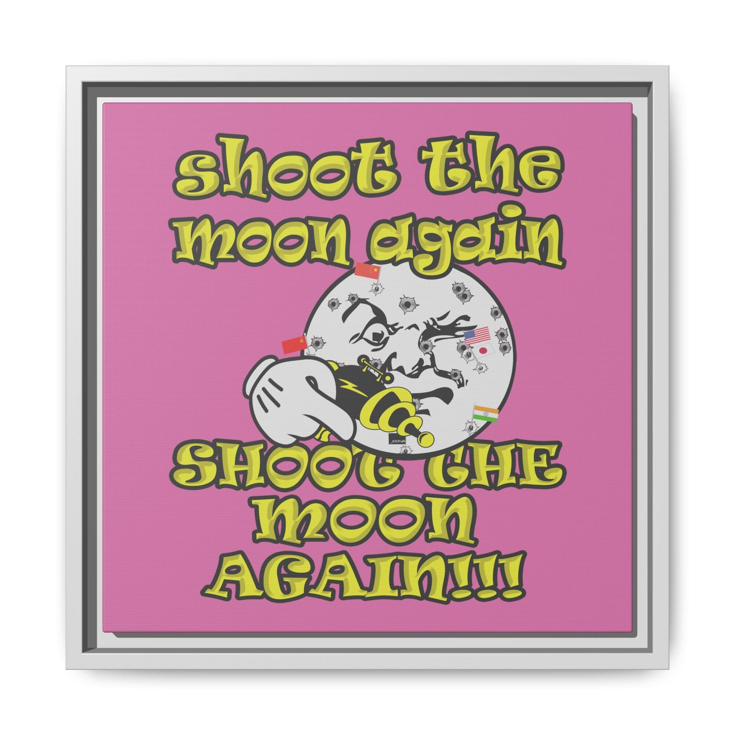 shoot the moon again - framed canvas art (light pink)