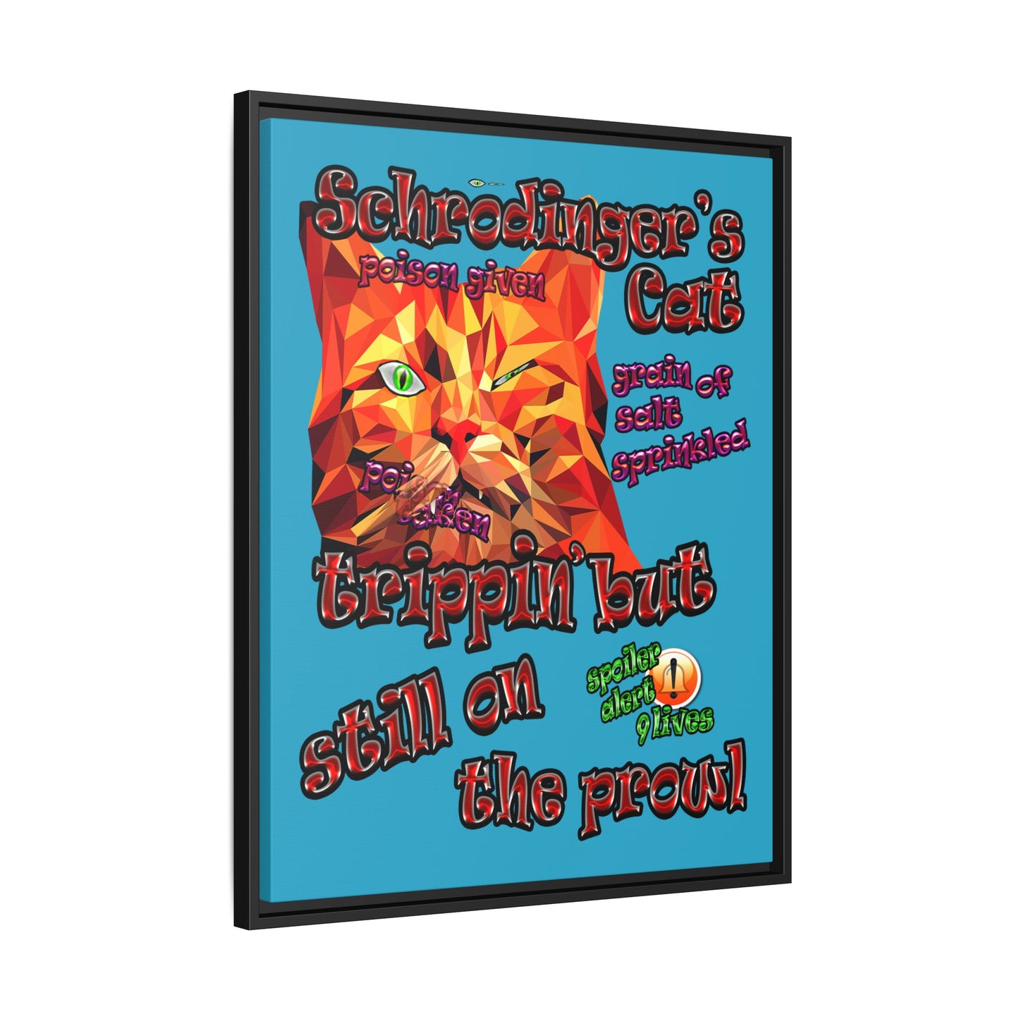 schrodinger's cat - framed canvas art (turquoise)
