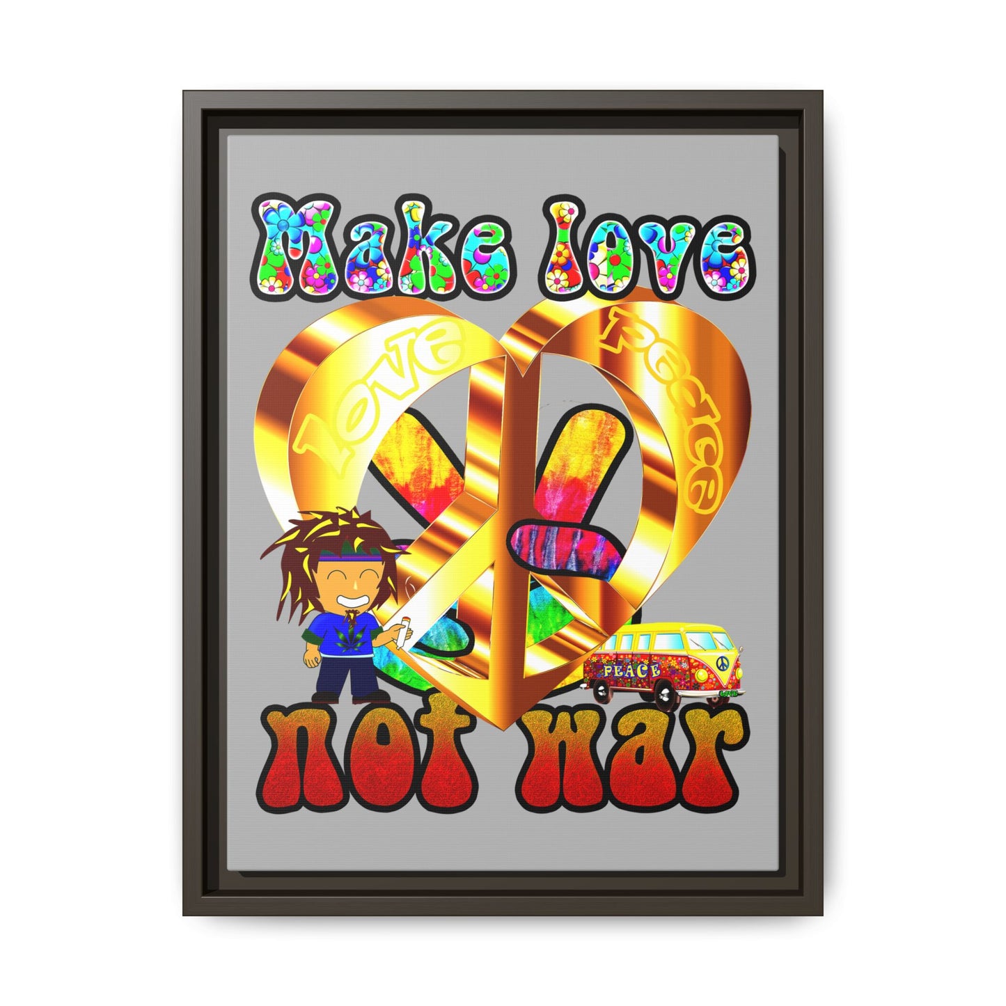 love peace - framed canvas art (light grey)