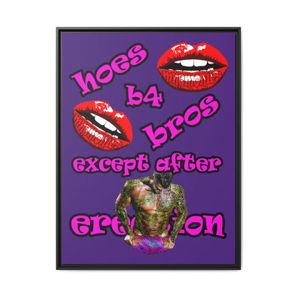 hoes b4 bros - framed canvas art (purple)