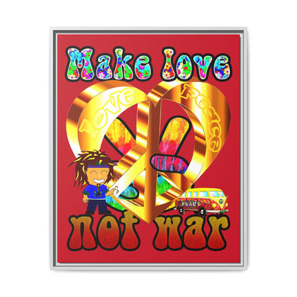 love peace - framed canvas art (dark red)