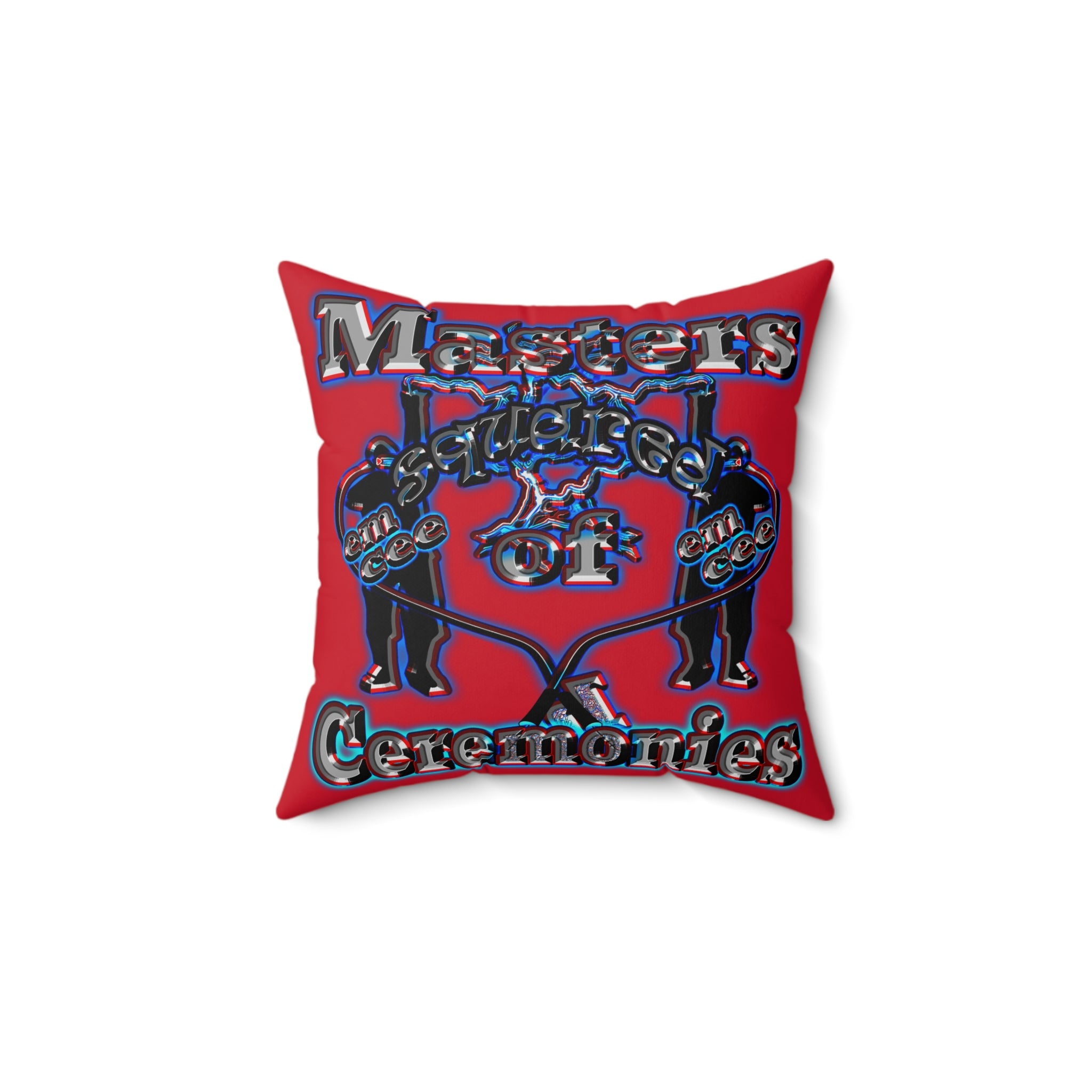 em cee squared - Spun Polyester Square Pillow - (dark red)