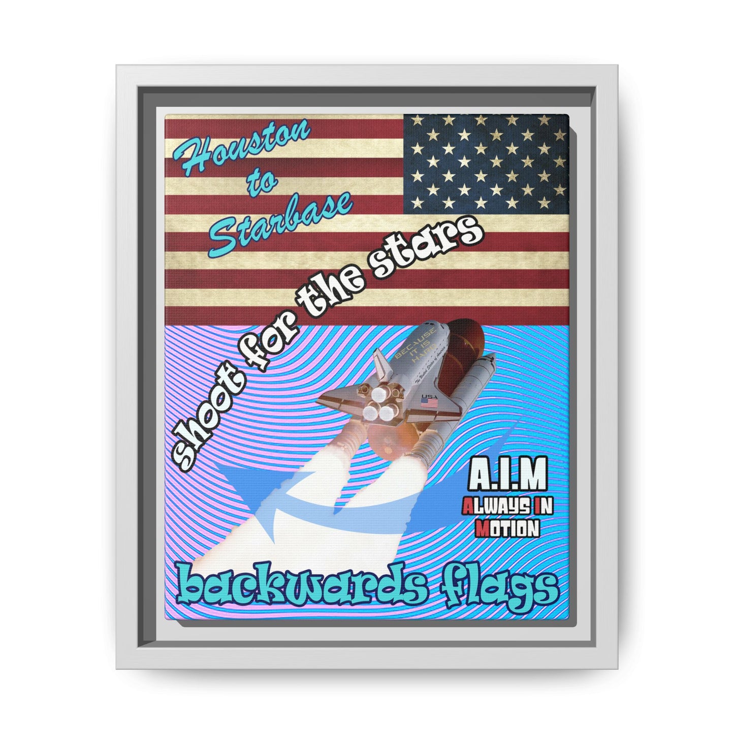 shoot for the stars - framed canvas art (light blue-purple wave)