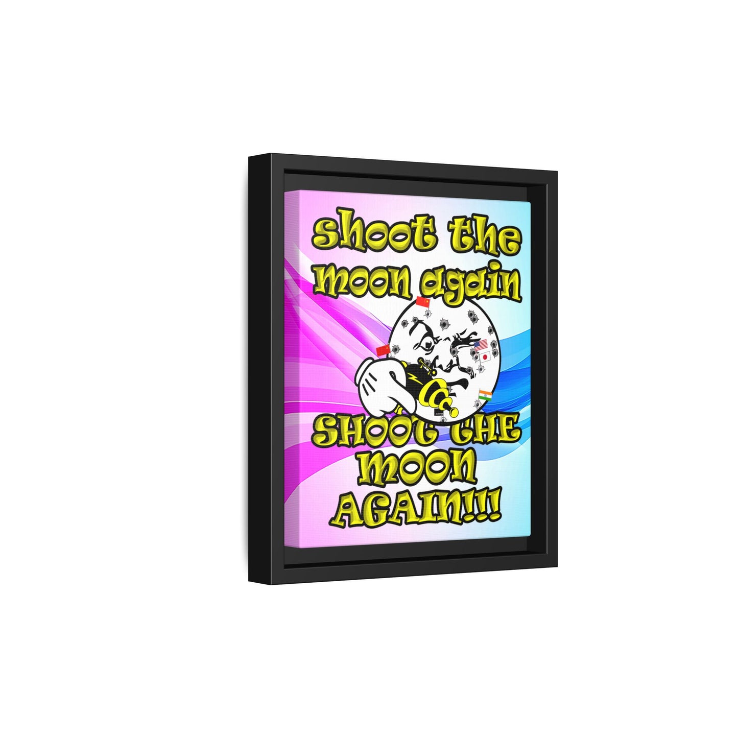 shoot the moon again - framed canvas art (light blue-pink wave)