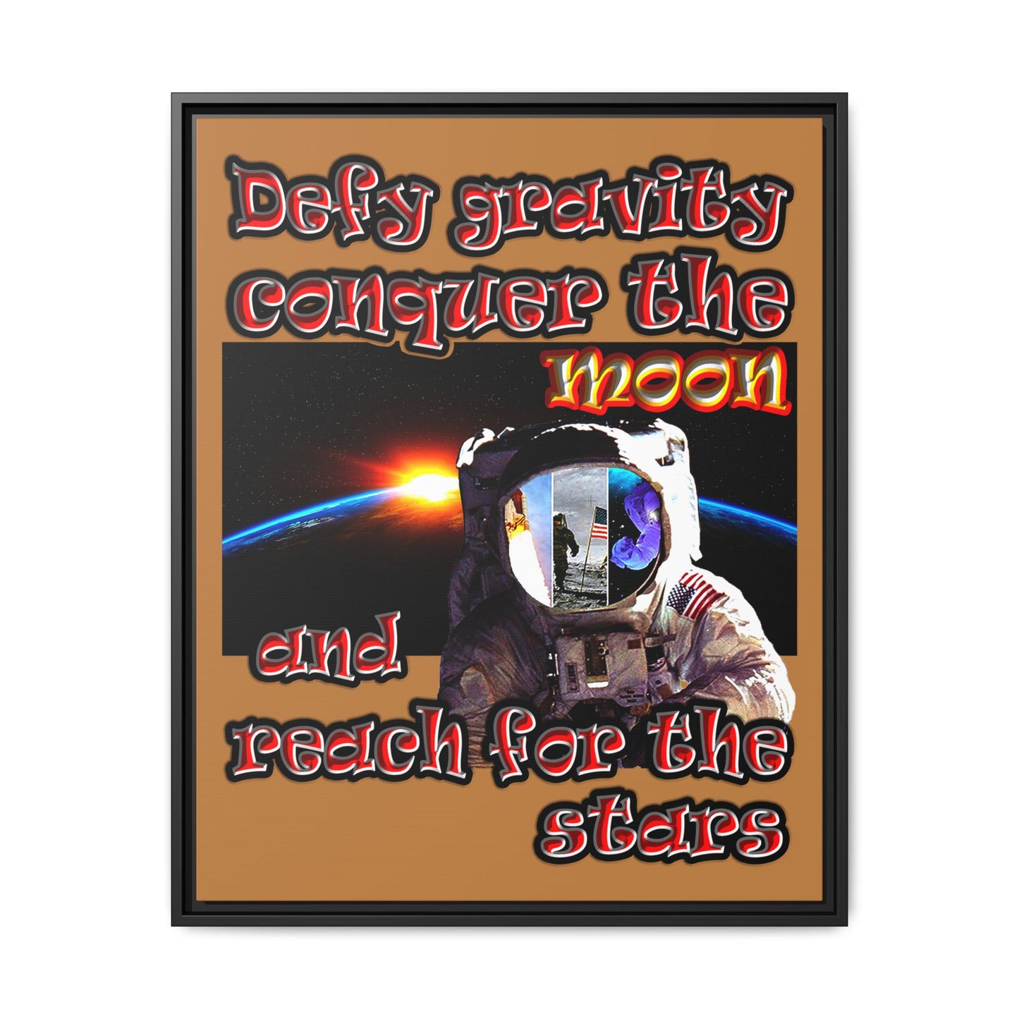 defy conquer reach - framed canvas art (light brown)