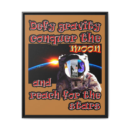 defy conquer reach - framed canvas art (light brown)