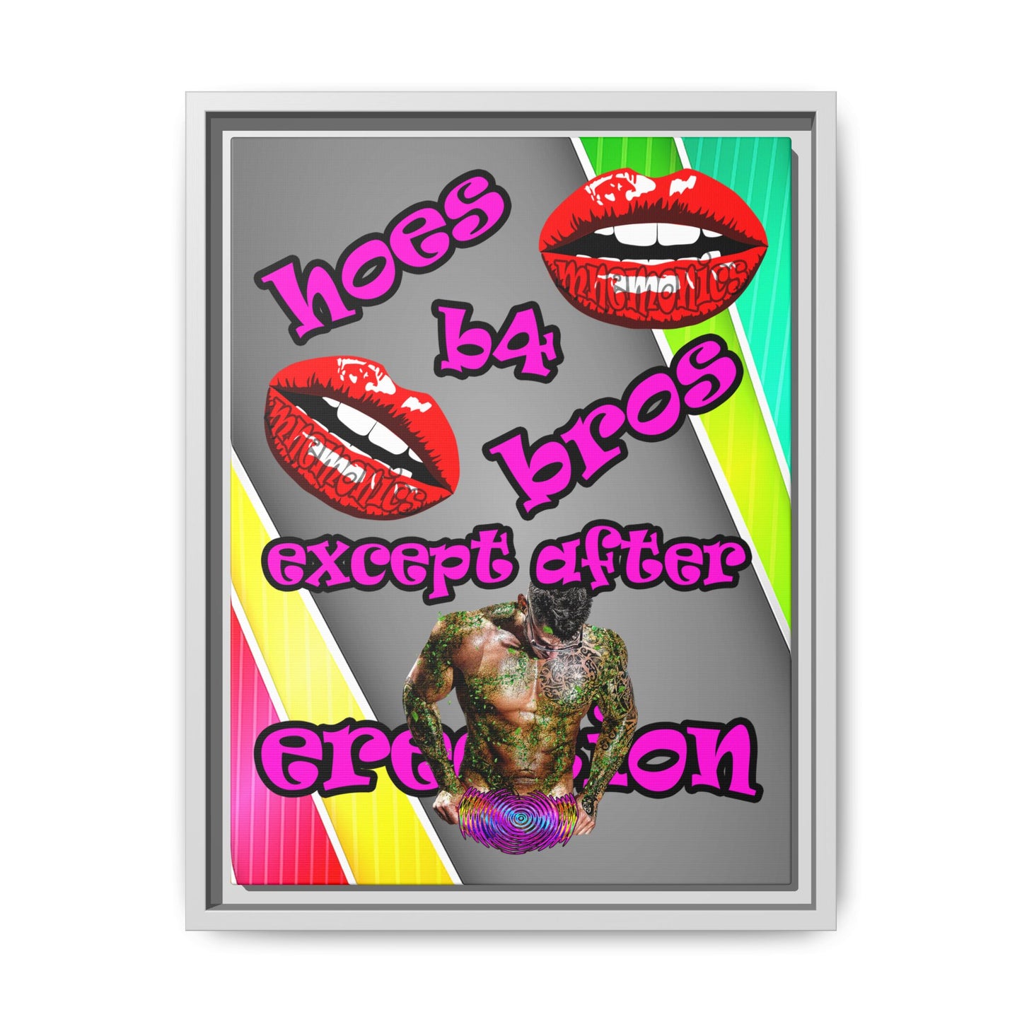 hoes b4 bros - framed canvas art (rainbow split)