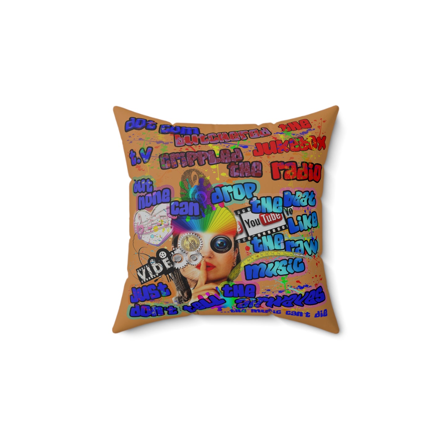 drop the beat - Spun Polyester Square Pillow - (light brown)