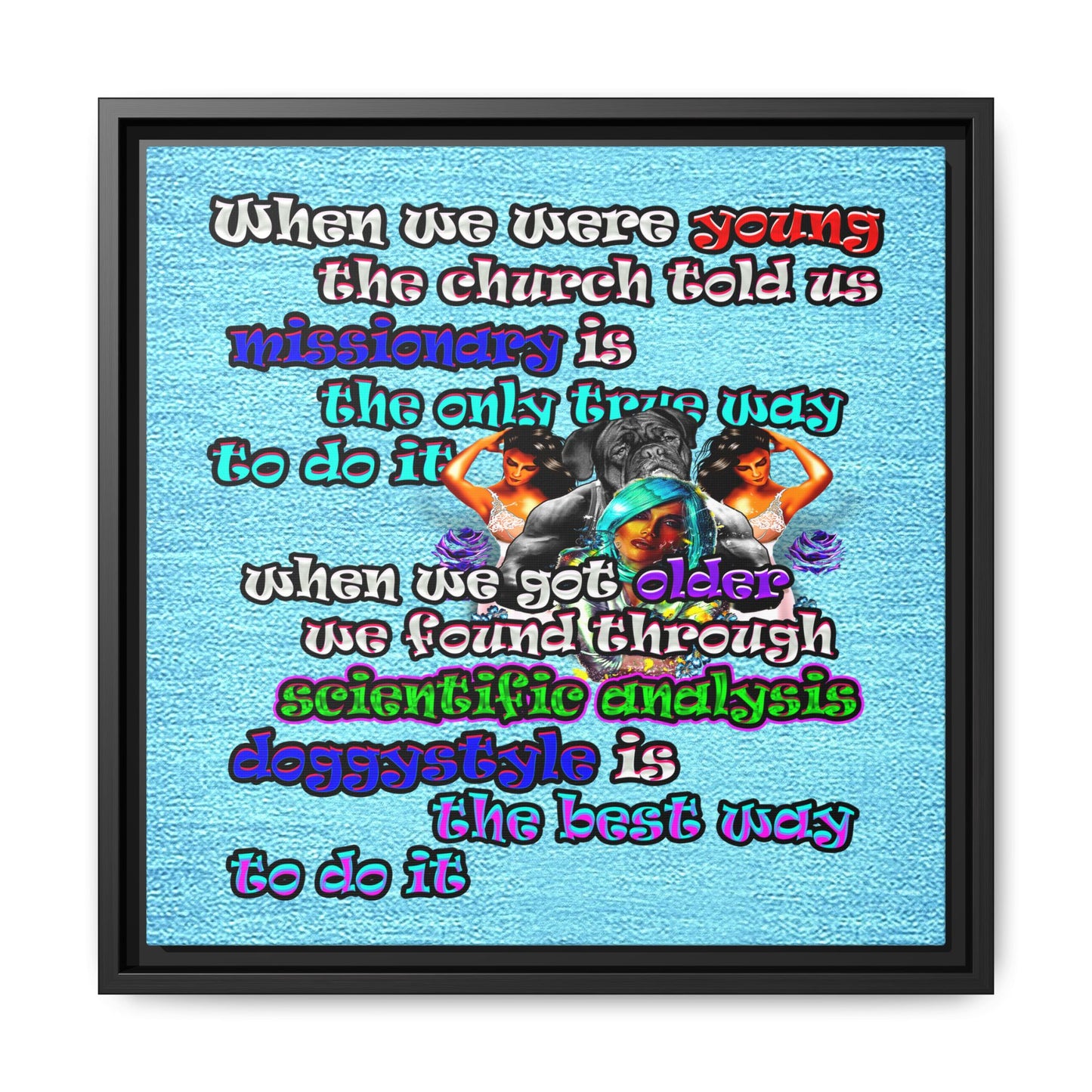 doggystyle - framed canvas art (faded blue)
