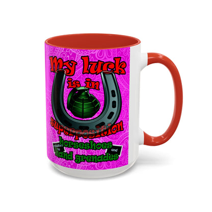 my luck - Accent Mug (pink swirl)