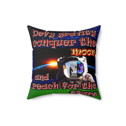 defy conquer reach - Faux Suede Square Pillow - ('snoops' background)