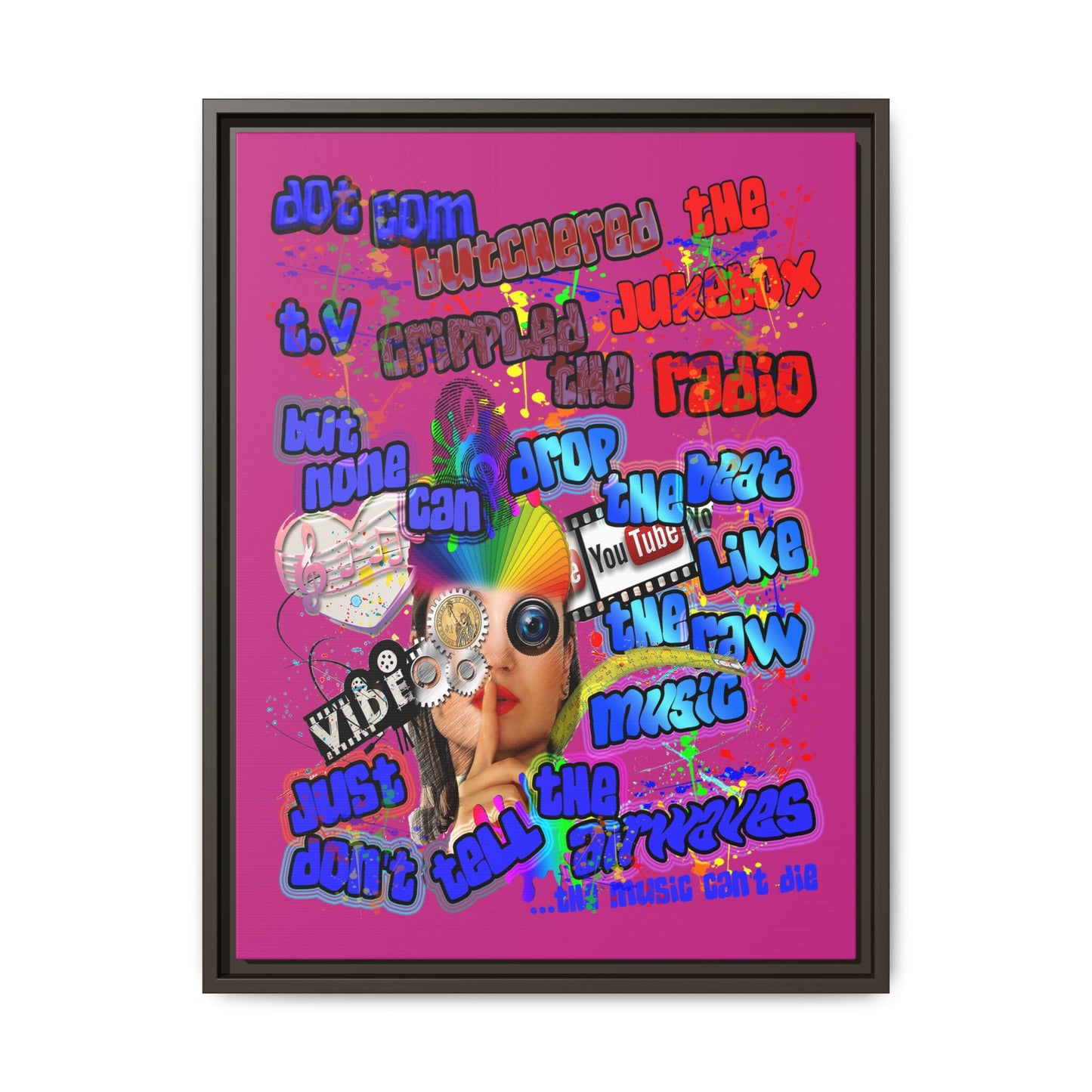 drop the beat - framed canvas art (pink)