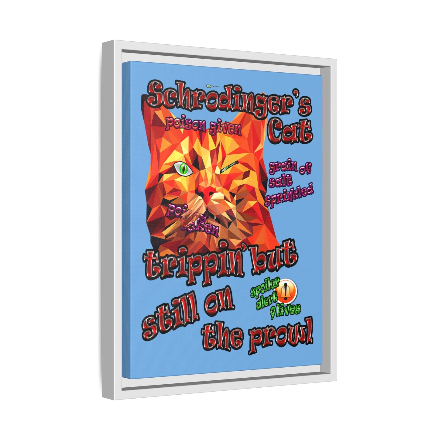 schrodinger's cat - framed canvas art (light blue)