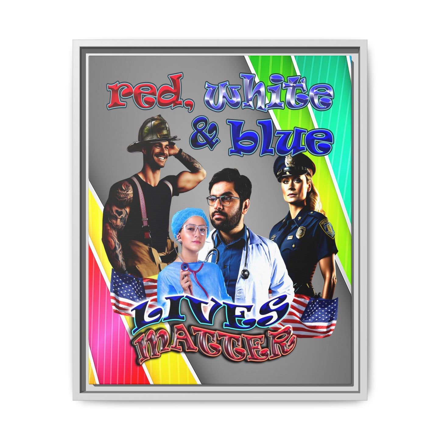 rw&b lives matter - framed canvas art (rainbow split)