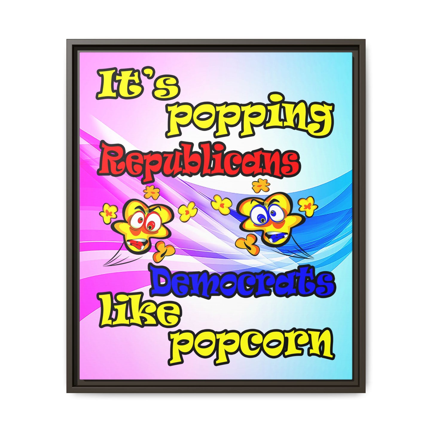 popping like popcorn - framed canvas art (light blue-pink wave)