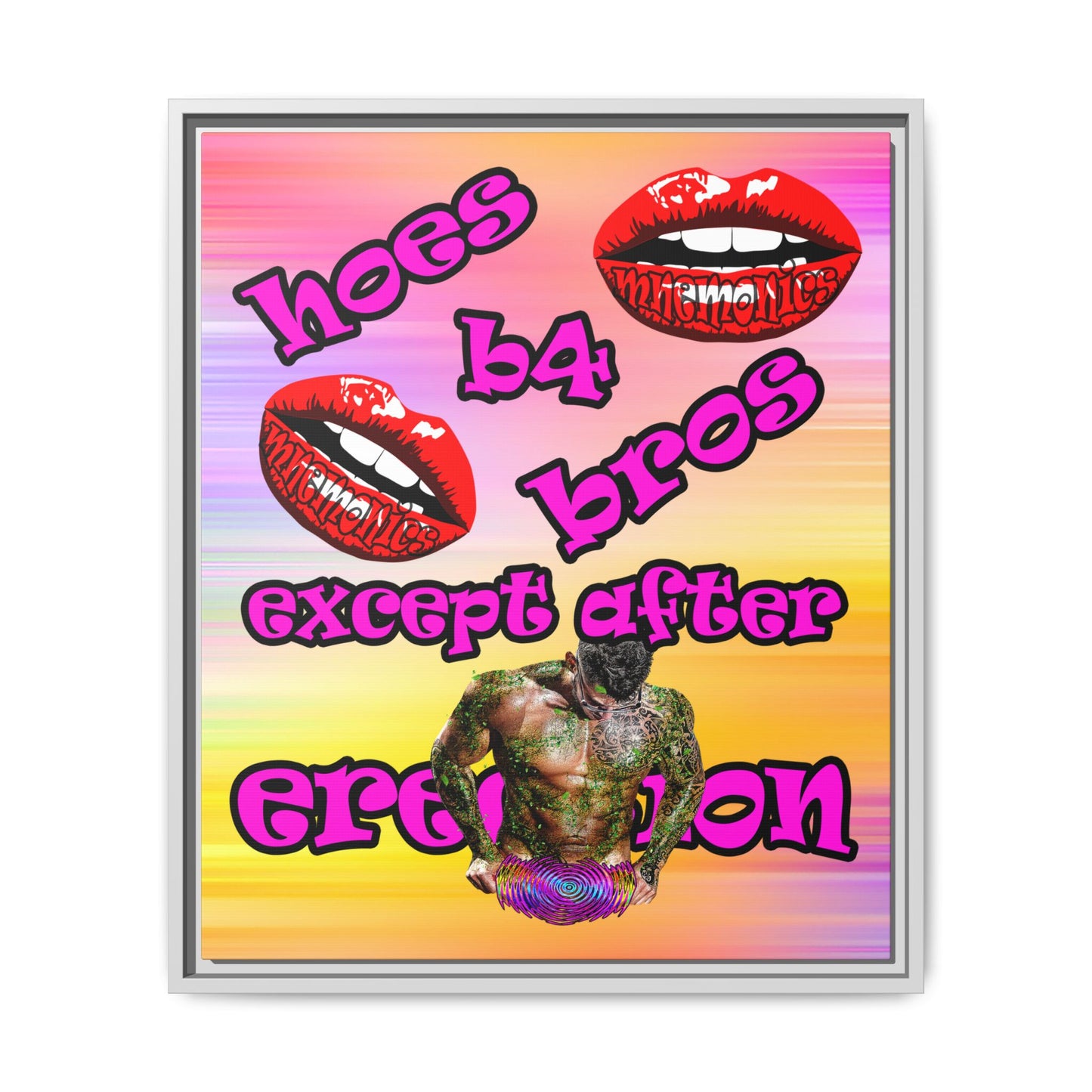 hoes b4 bros - framed canvas art (color blur)