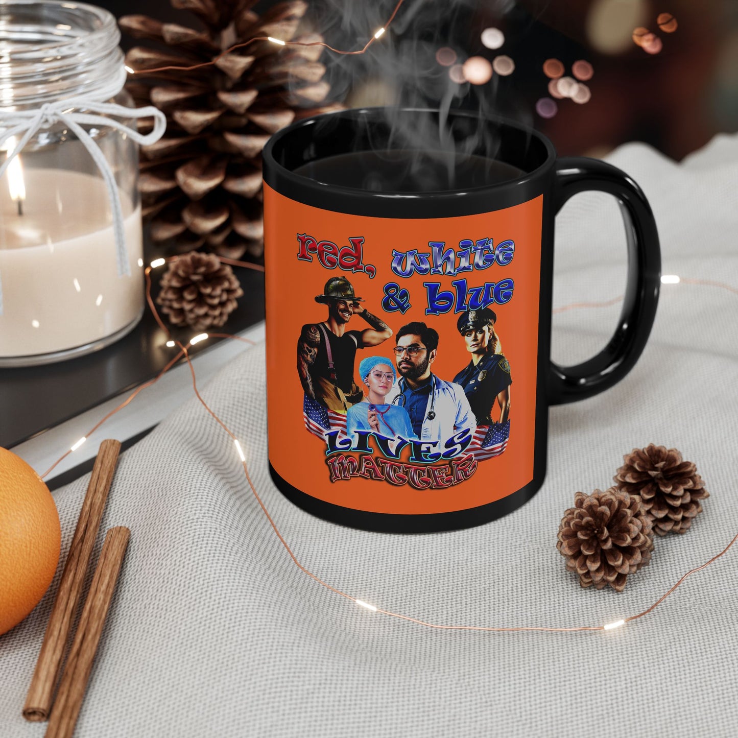 rw&b lives matter - Black Mug (orange)