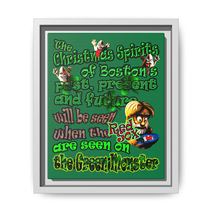christmas spirits of boston - framed canvas art (dark green)
