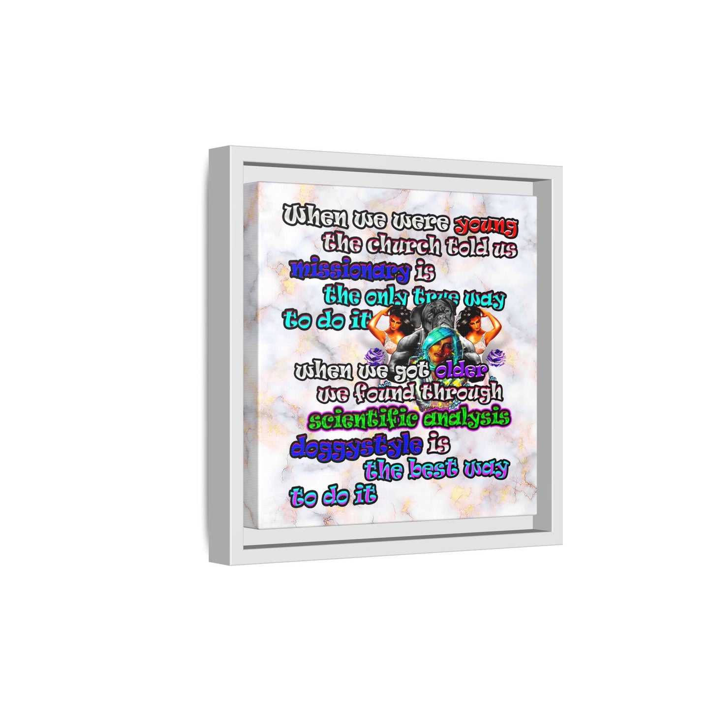 doggystyle - framed canvas art (white marble)