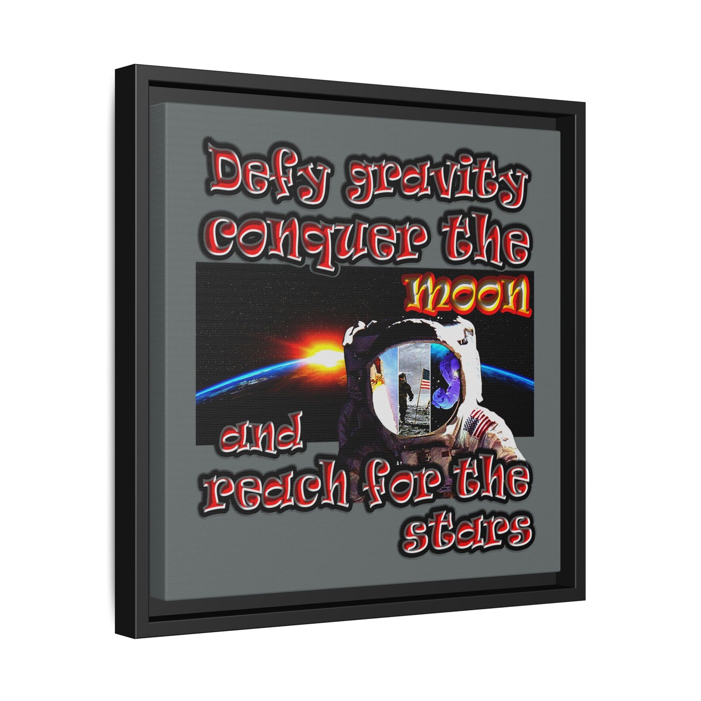 defy conquer reach - framed canvas art (dark grey)
