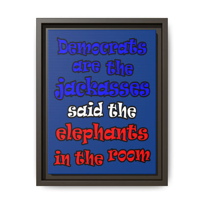donkeys and elephants - framed canvas art (dark blue)