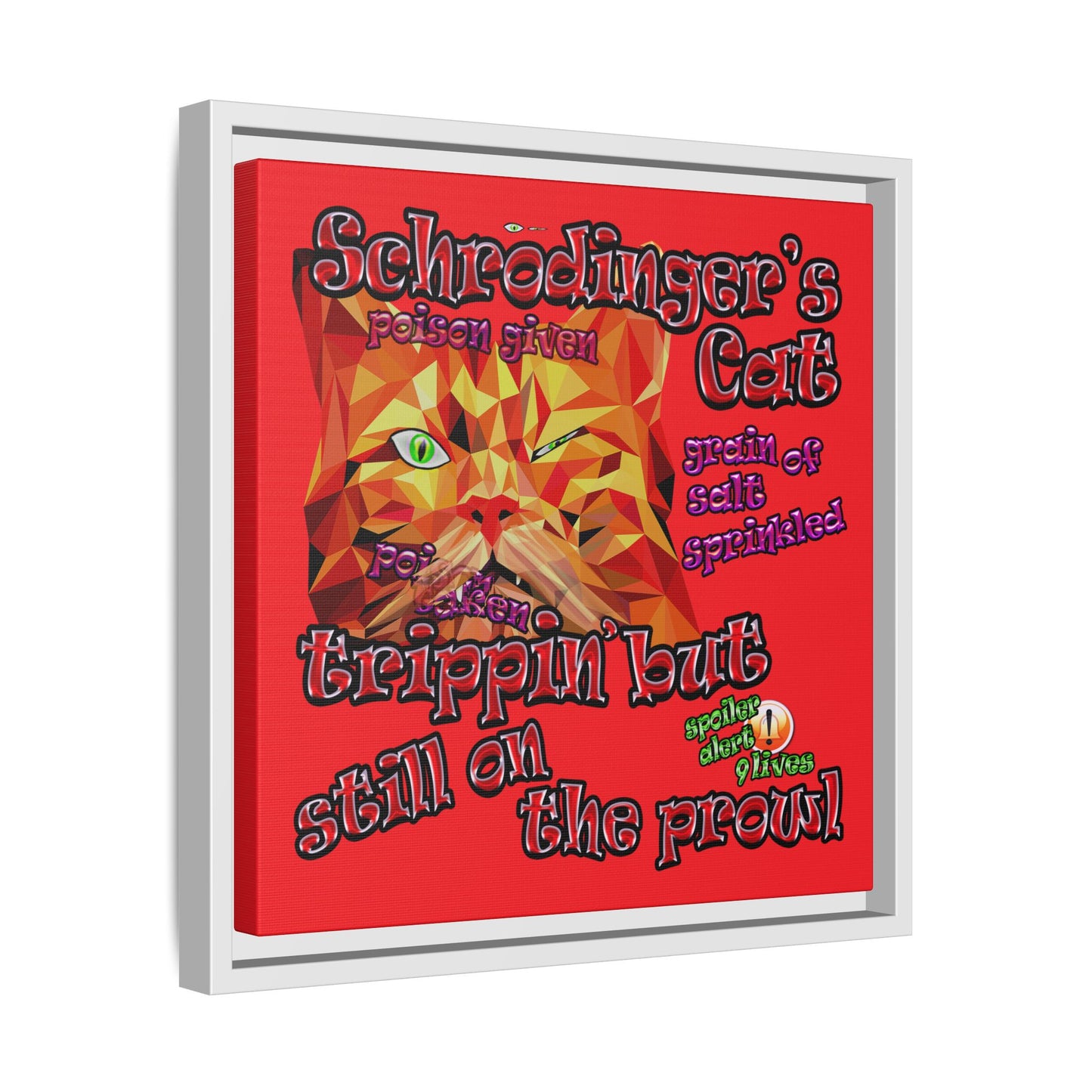 schrodinger's cat - framed canvas art (red)