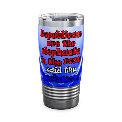 donkeys and elephants - Ringneck Tumbler, 20oz (blue-white wave)