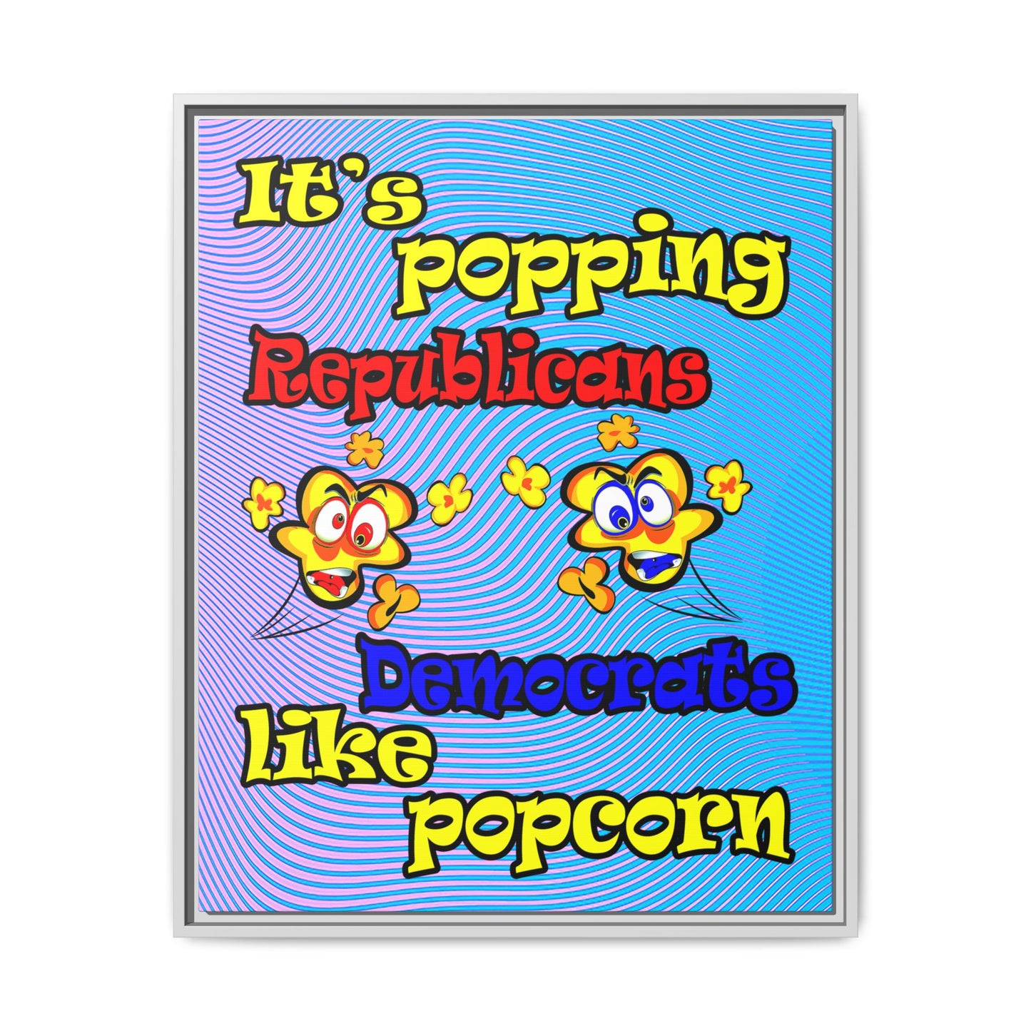popping like popcorn - framed canvas art (light blue-purple wave)
