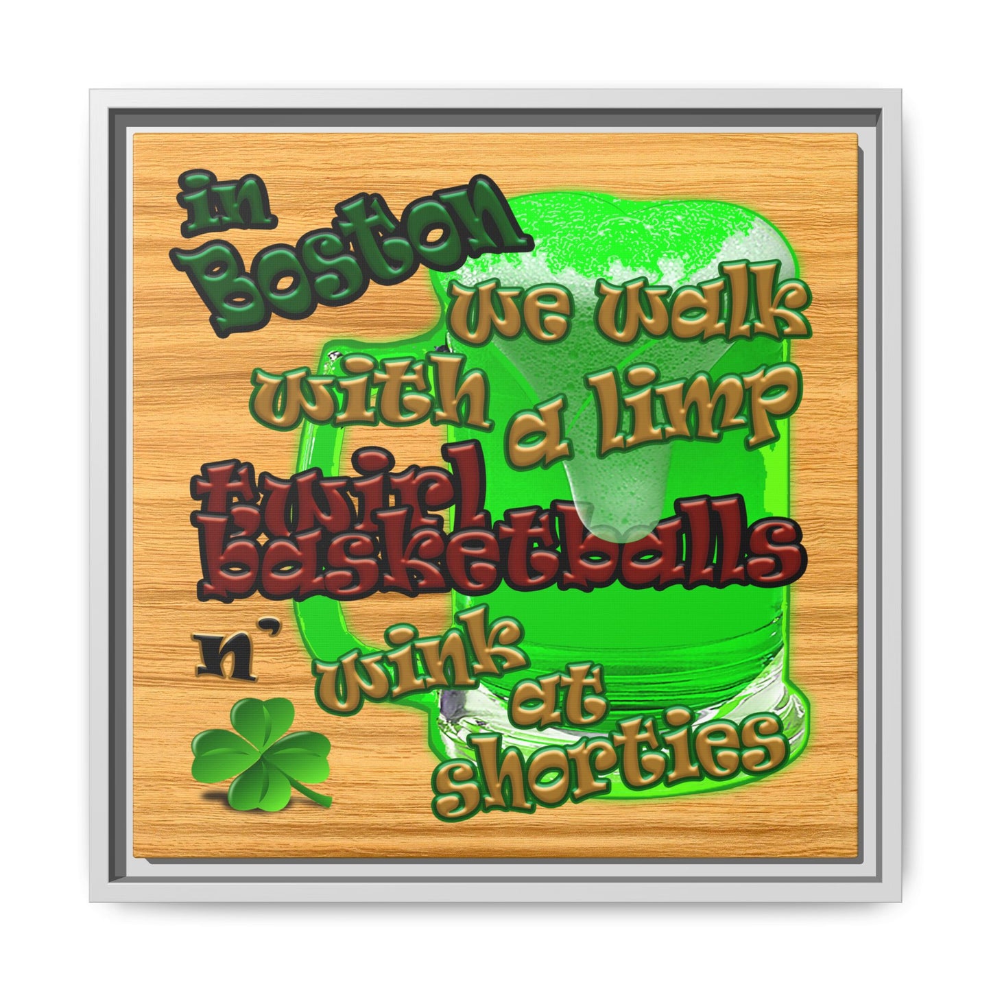 celtics logo - framed canvas art (butterscotch wood finish)