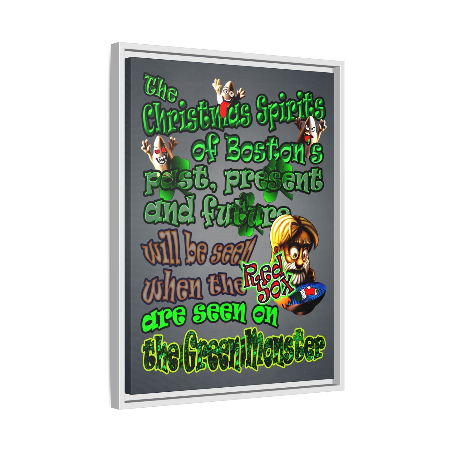 christmas spirits of boston - framed canvas art (grey-light grey)