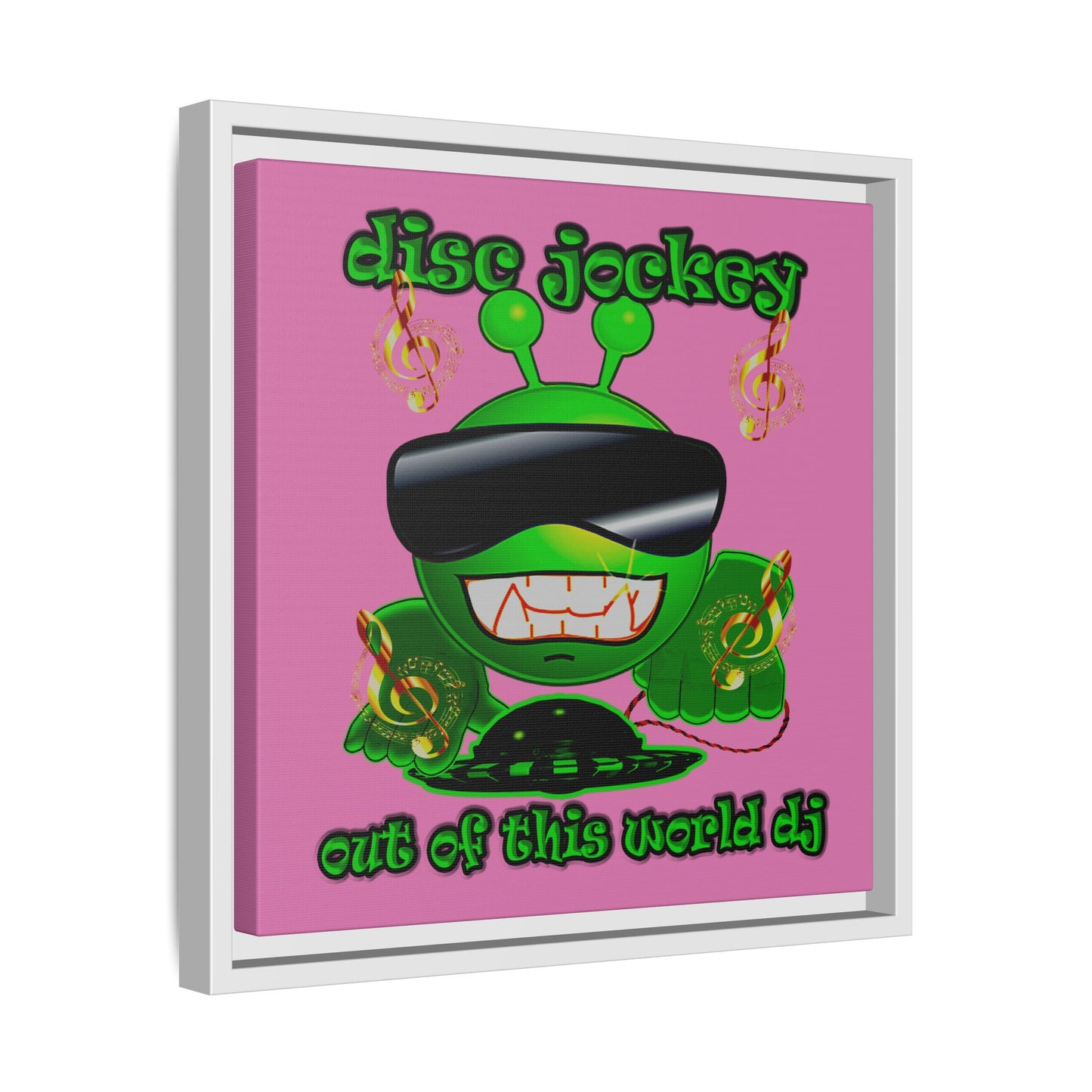 disc jockey - framed canvas art (light pink)