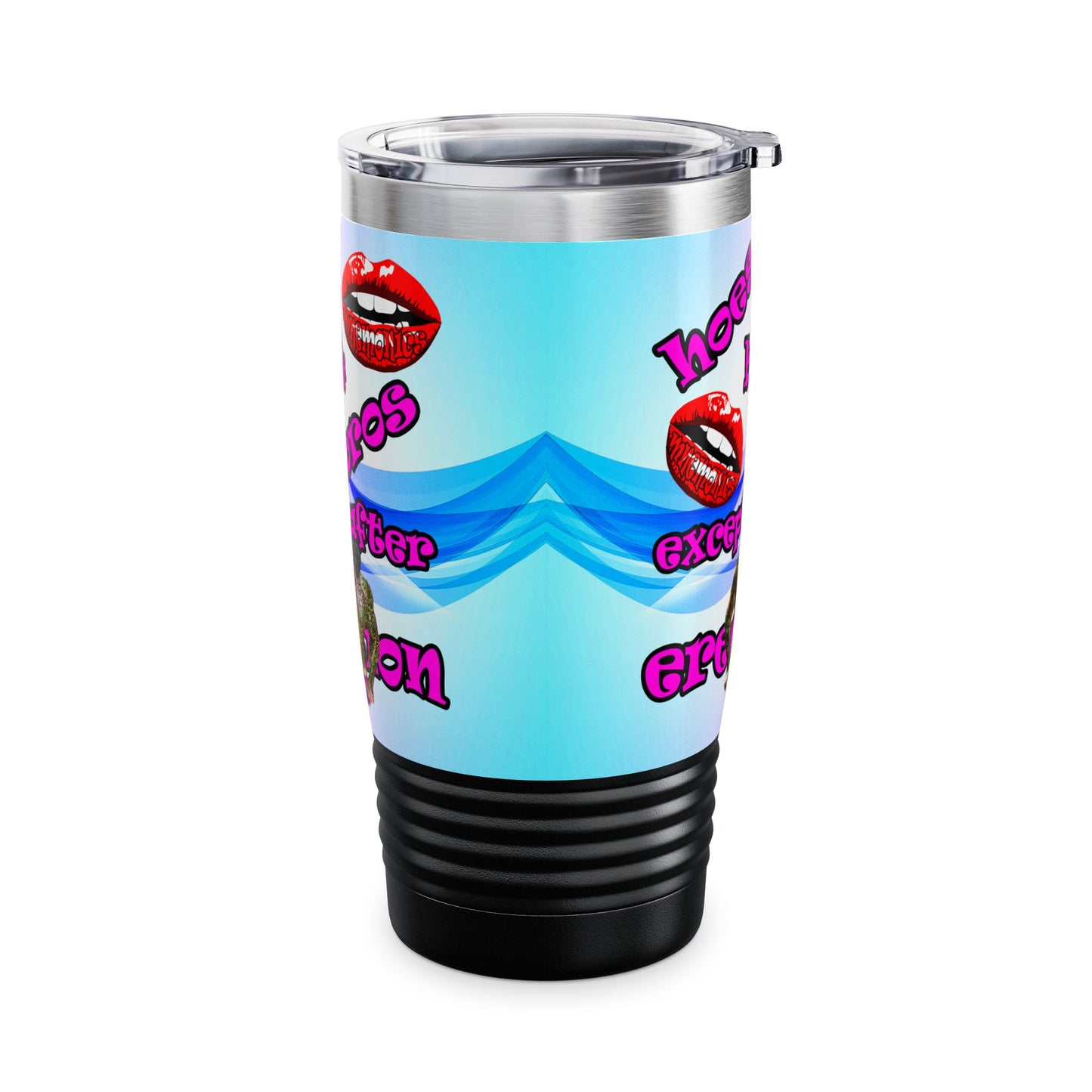 hoes b4 bros - Ringneck Tumbler, 20oz (light blue-pink wave)