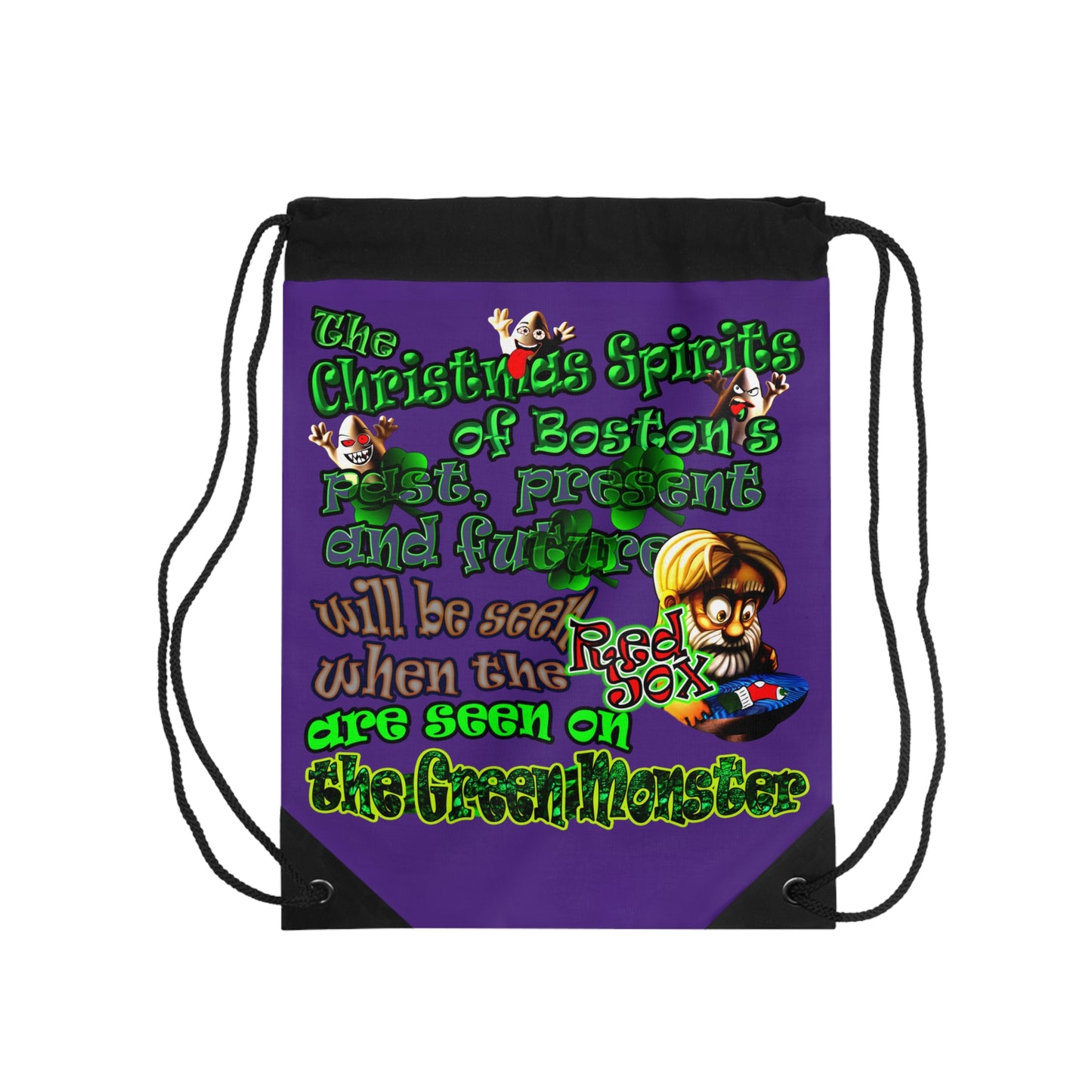 christmas spirits of boston - Drawstring Bag (purple)