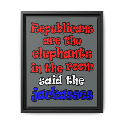 donkeys and elephants - framed canvas art (dark grey)