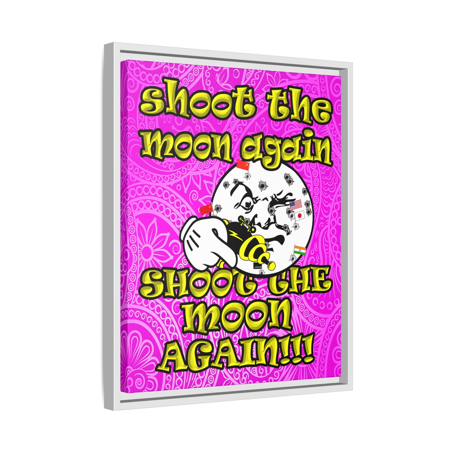 shoot the moon again - framed canvas art (pink swirl)