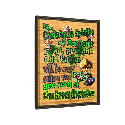 christmas spirits of boston - framed canvas art (butterscotch wood finish)