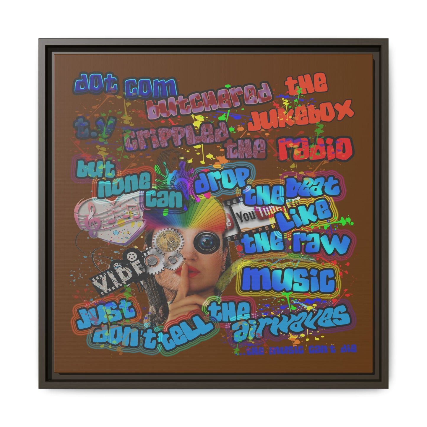 drop the beat - framed canvas art (brown)