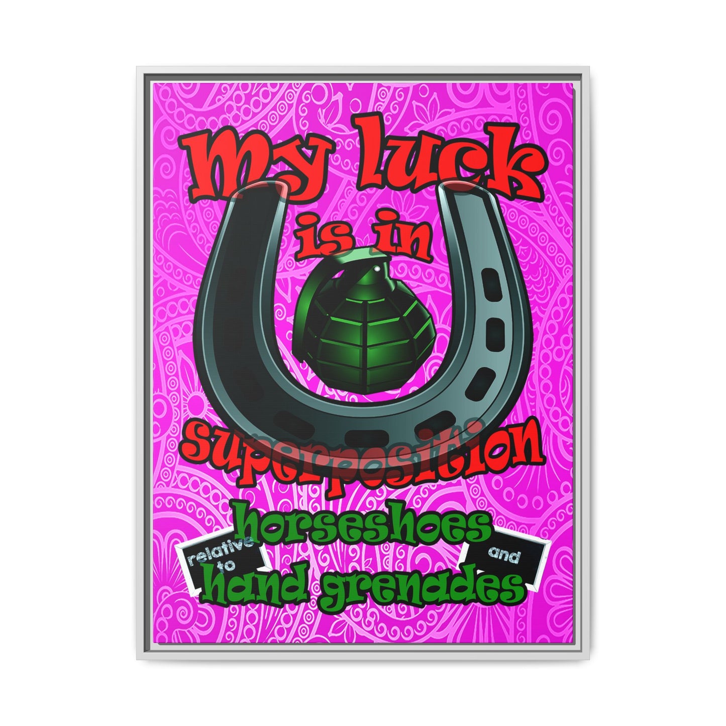 my luck - framed canvas art (pink swirl)
