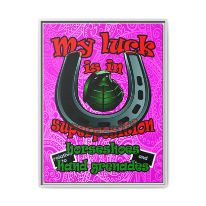 my luck - framed canvas art (pink swirl)