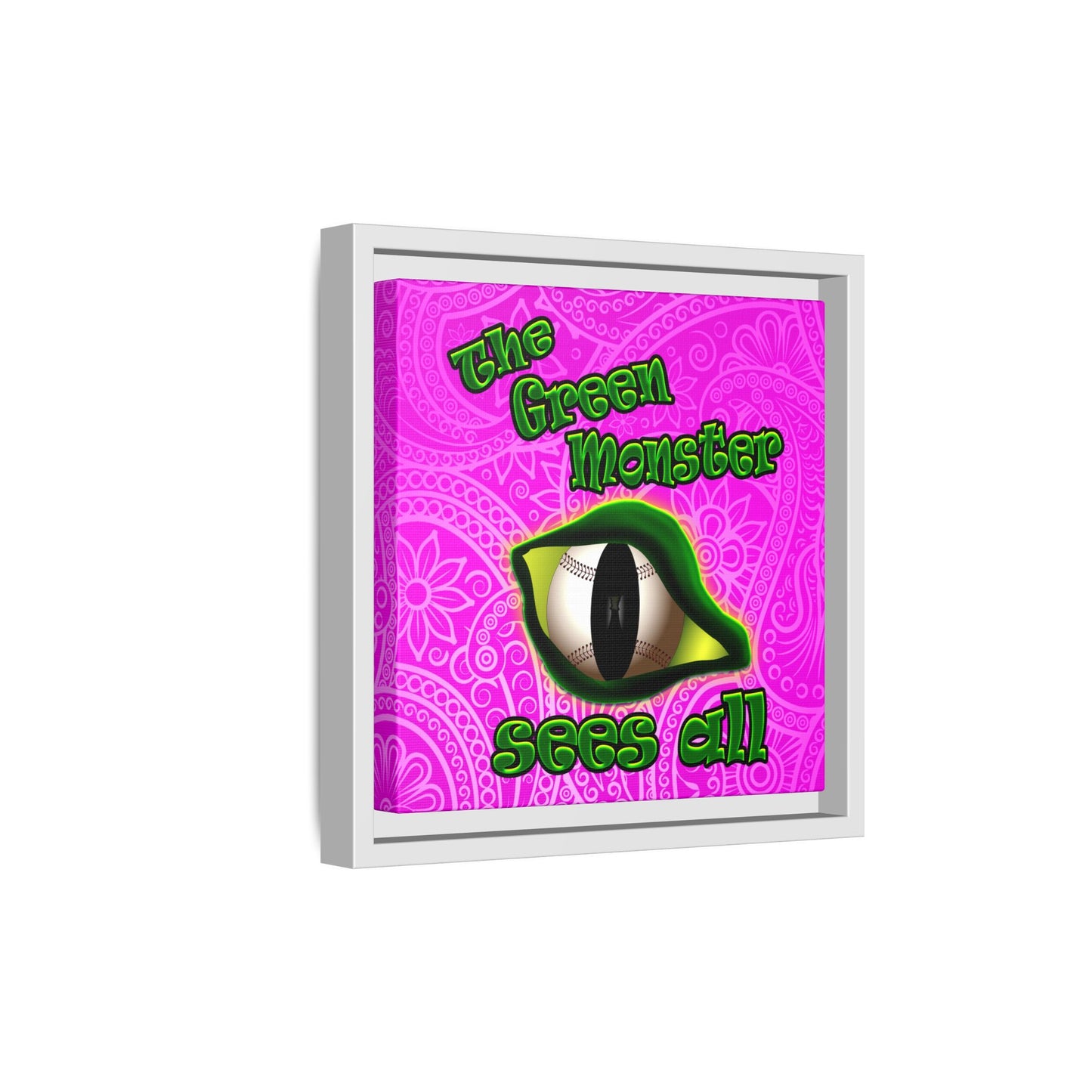 green monster - framed canvas art (pink swirl)