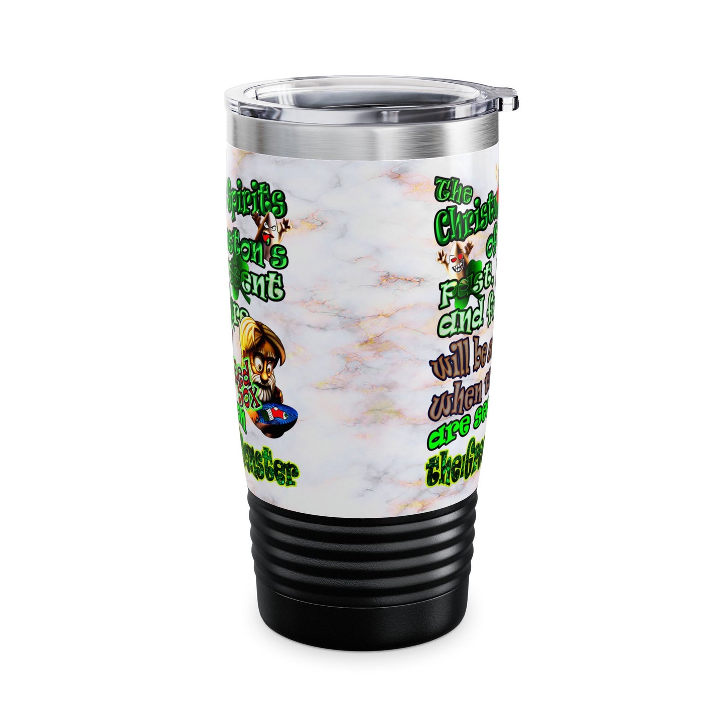 christmas spirits of boston - Ringneck Tumbler, 20oz (white marble)
