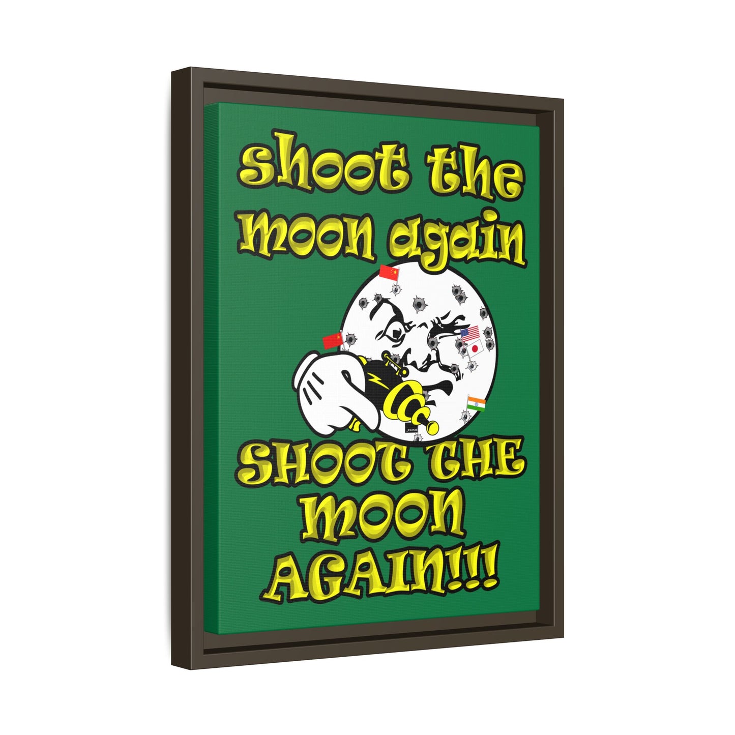 shoot the moon again - framed canvas art (dark green)