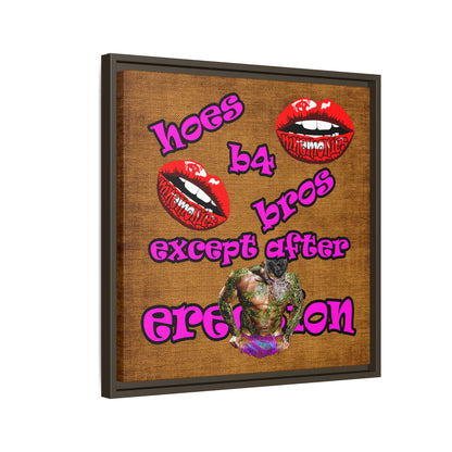 hoes b4 bros - framed canvas art (brown papyrus)