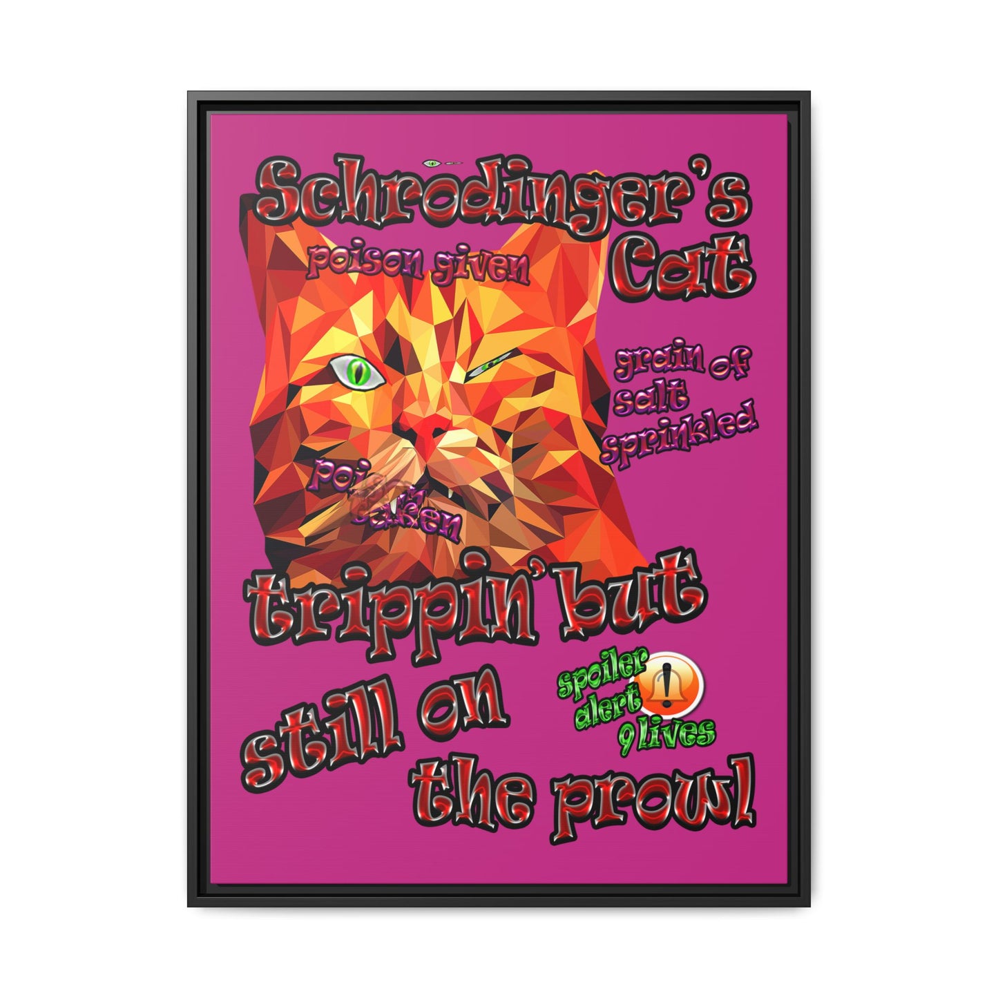 schrodinger's cat - framed canvas art (pink)