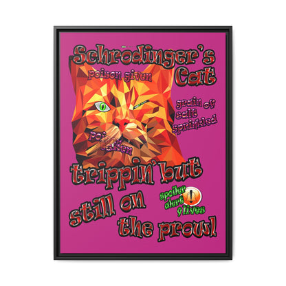 schrodinger's cat - framed canvas art (pink)